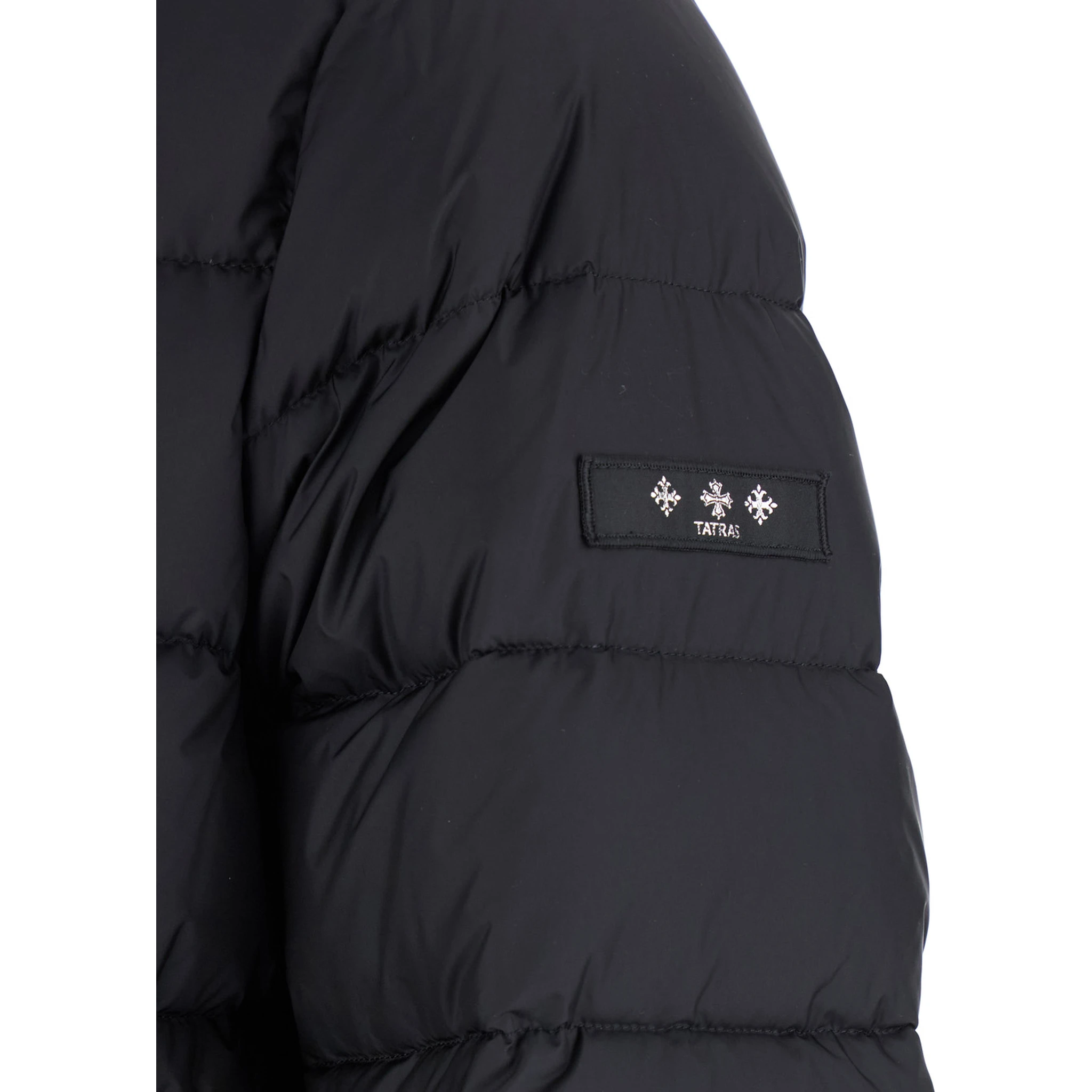 Liko Black Down Jacket with Drawstring Hood and Logo Patch on the Side in Tech Fabric Man