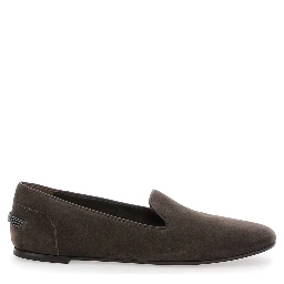 Brown Loafers with Monil Detail on the Rear in Suede Woman