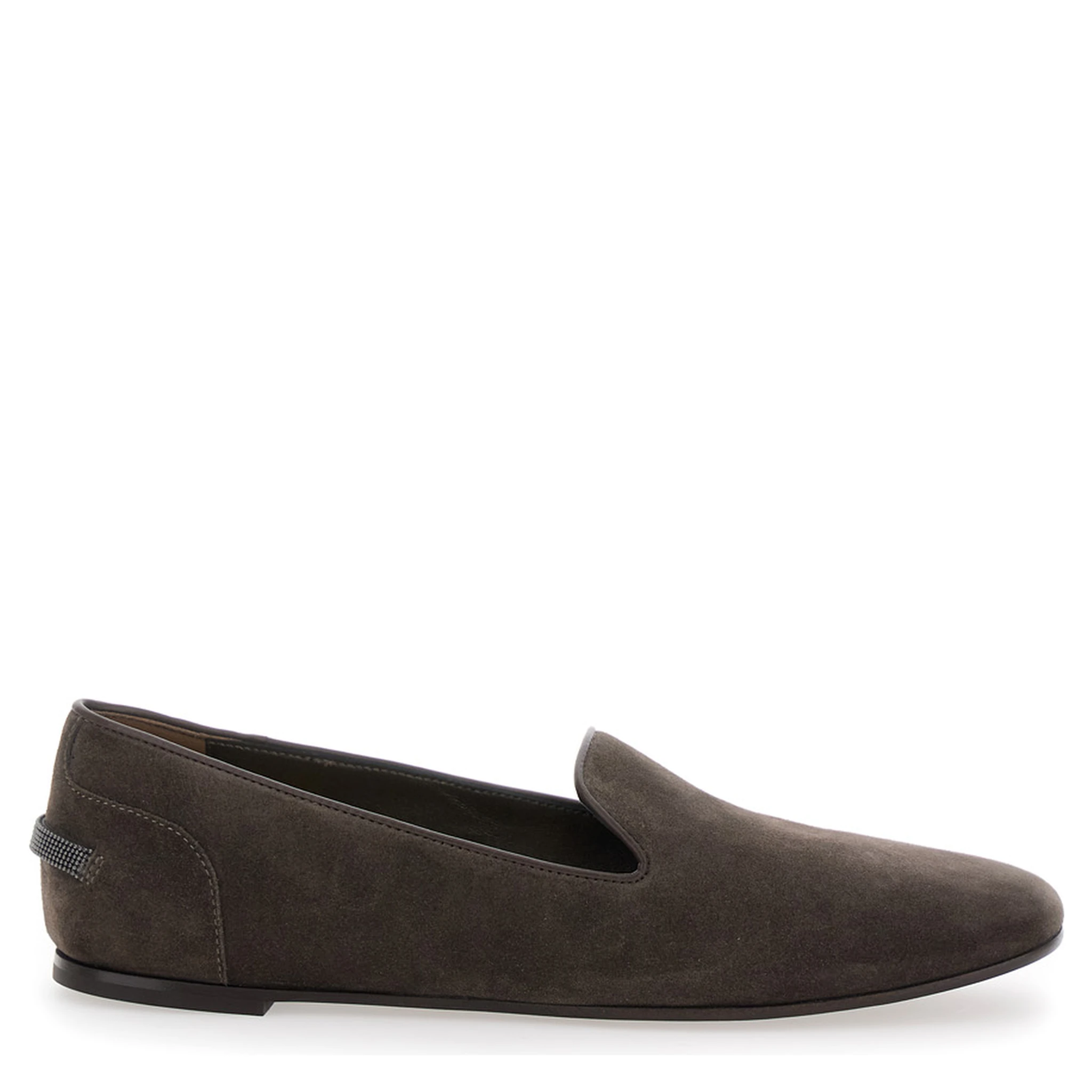 Brown Loafers with Monil Detail on the Rear in Suede Woman