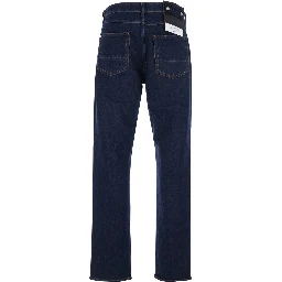 Blue Jeans with Belt Loops and Logo Patch on the Rear in Denim Man