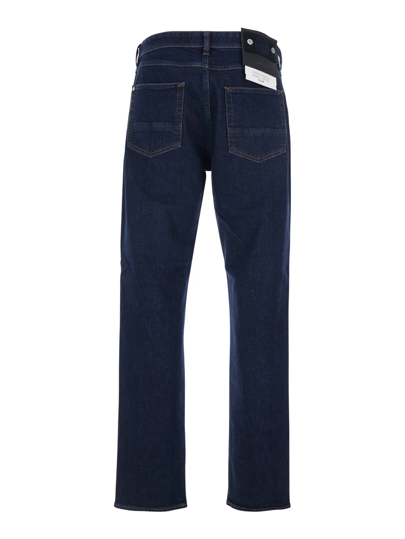 Blue Jeans with Belt Loops and Logo Patch on the Rear in Denim Man