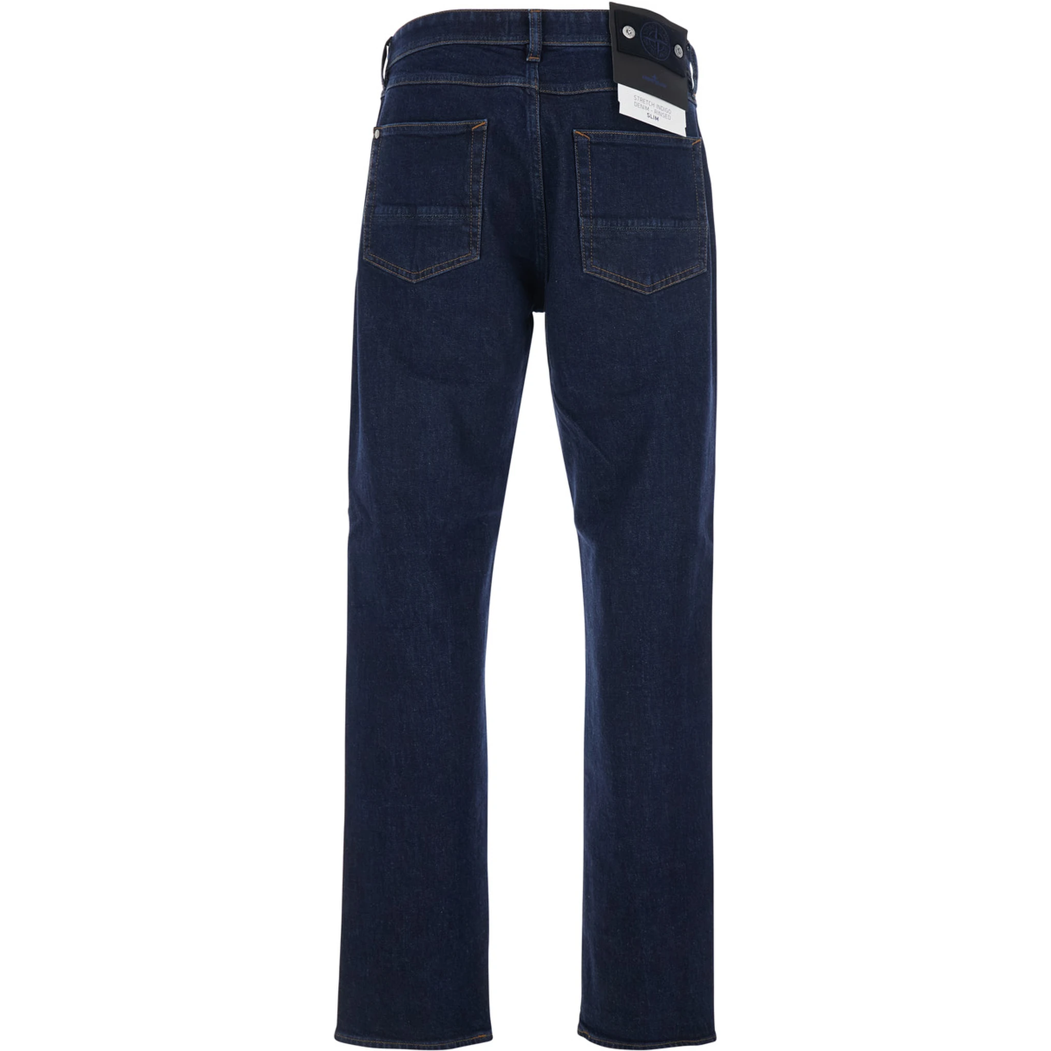 Blue Jeans with Belt Loops and Logo Patch on the Rear in Denim Man