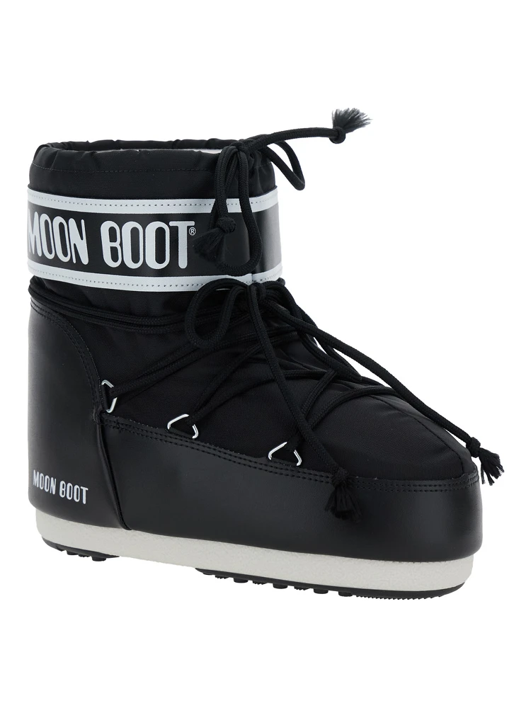 Icon Black Snow Ankle Boots with Maxi Logo Print on the Side in Tech Fabric Girl alternative