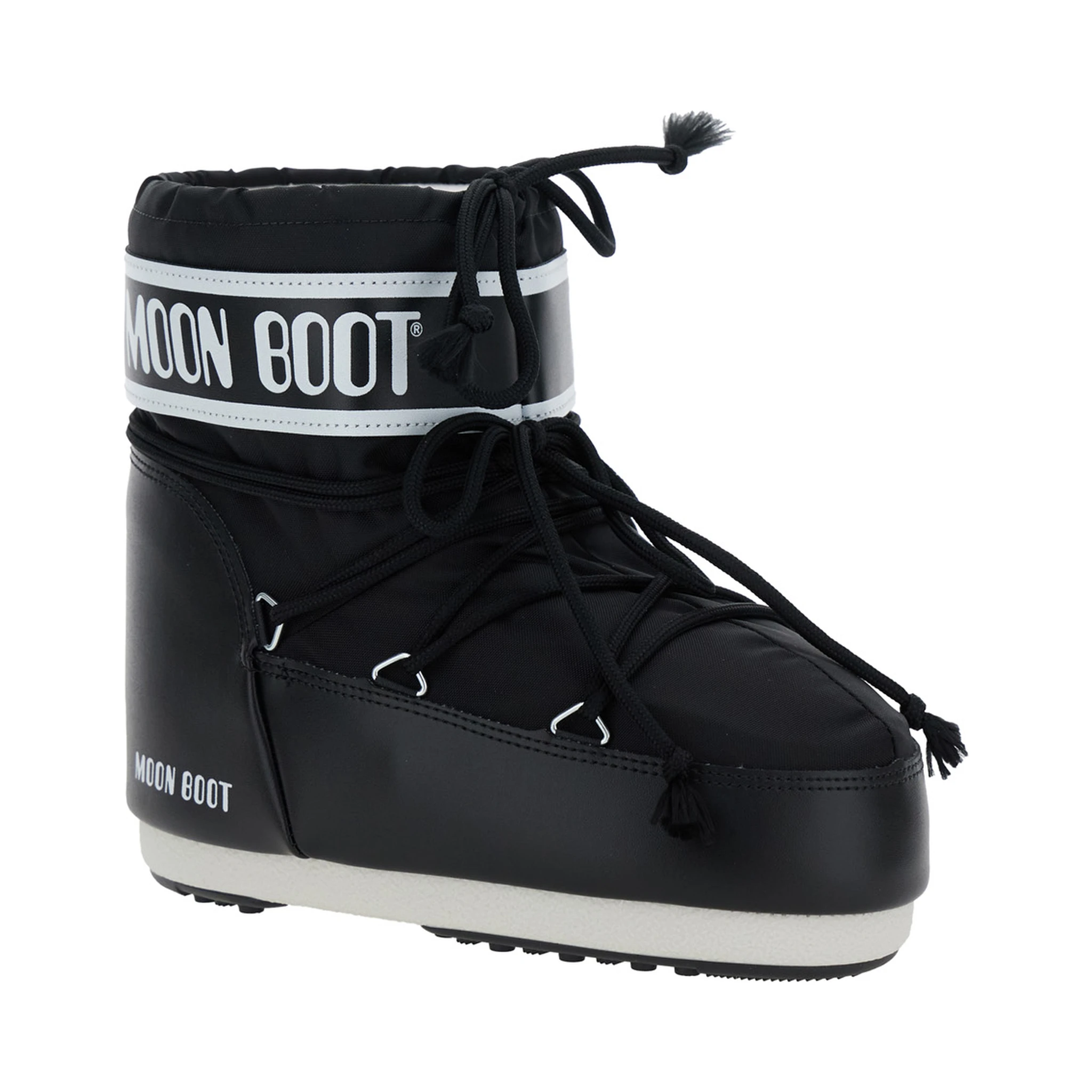 Icon Black Snow Ankle Boots with Maxi Logo Print on the Side in Tech Fabric Girl