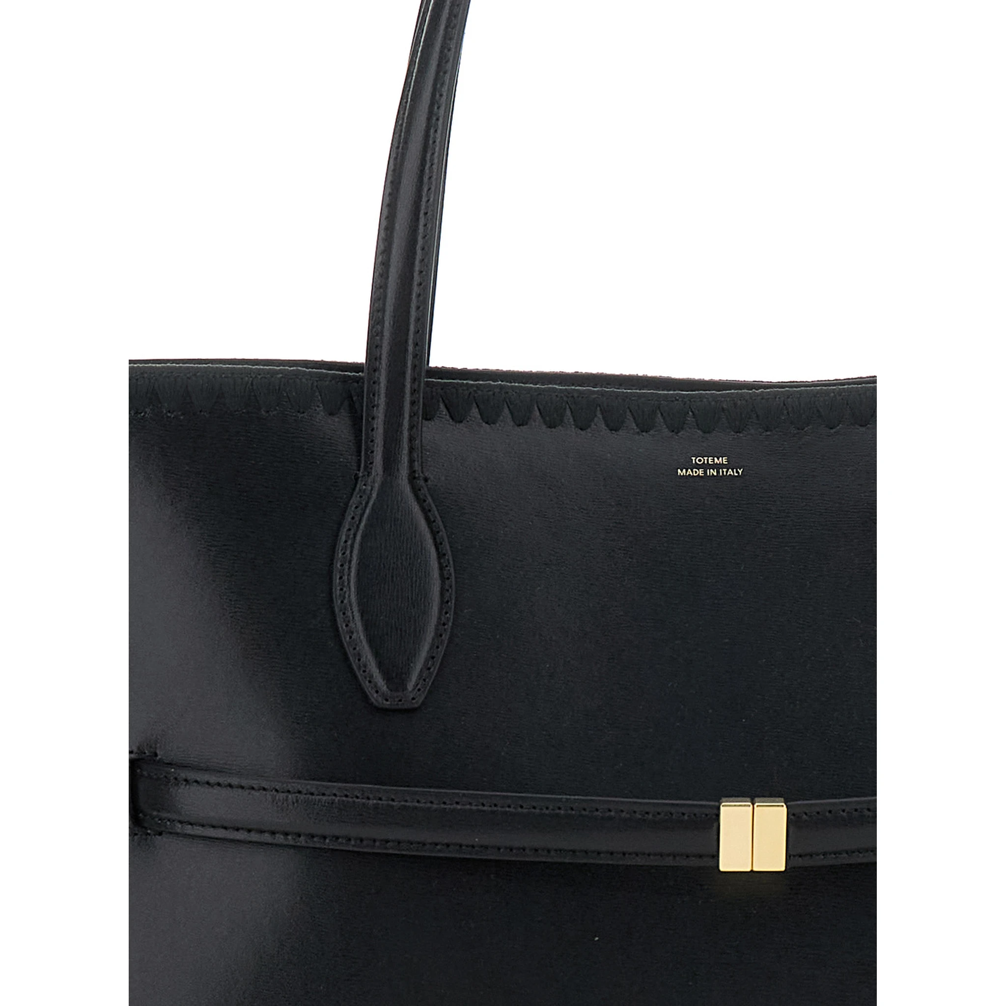 Lounge Black Tote Bag with Embroidered Details and Embossed Logo on the Front in Leather Woman