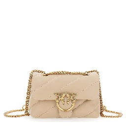 Love Classic Puff Beige Shoulder Bag with Diagonal Maxi Quilting in Leather Woman