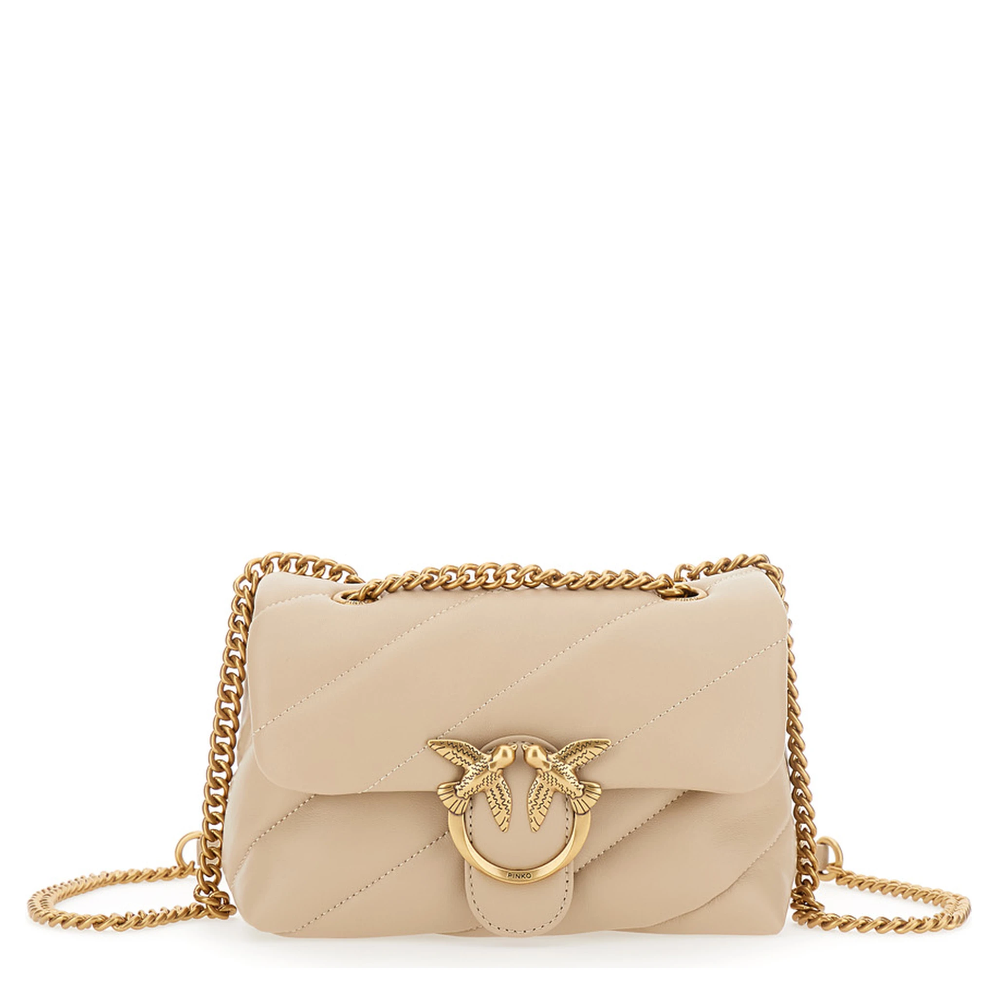 Love Classic Puff Beige Shoulder Bag with Diagonal Maxi Quilting in Leather Woman