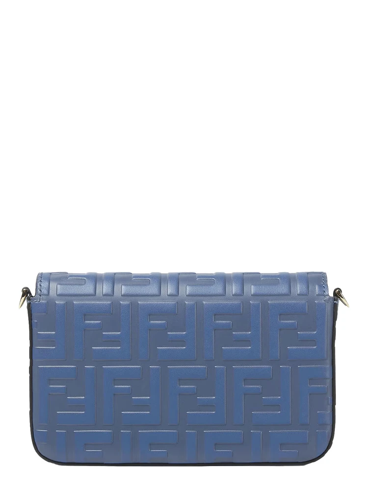 Blue Mini Bag with Chain-Link Shoulder Strap and All-Over FF Embossed Motif in Leather Woman alternative