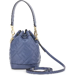 Mon Tresor Blue Mini Handbag with Adjustable and Removable Shoulder Strap and All-Over Embossed FF Motif in Leather Woman