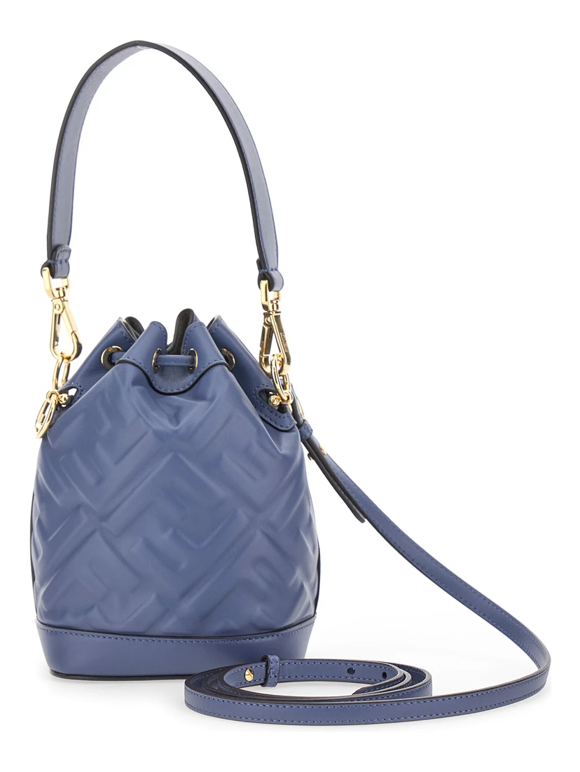 Mon Tresor Blue Mini Handbag with Adjustable and Removable Shoulder Strap and All-Over Embossed FF Motif in Leather Woman