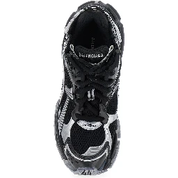 Runner Black Low Top Sneakers with Logo Embroidery in Mesh and Tech Fabric Man
