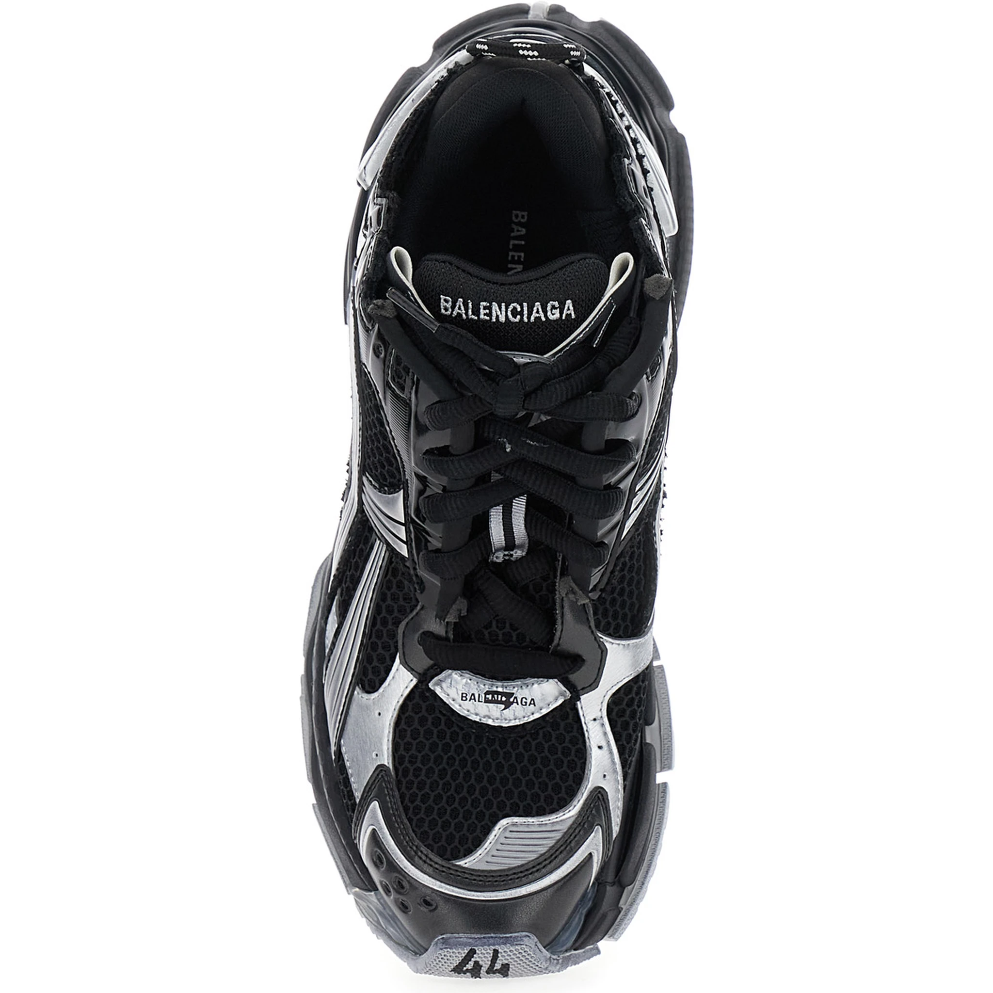 Runner Black Low Top Sneakers with Logo Embroidery in Mesh and Tech Fabric Man