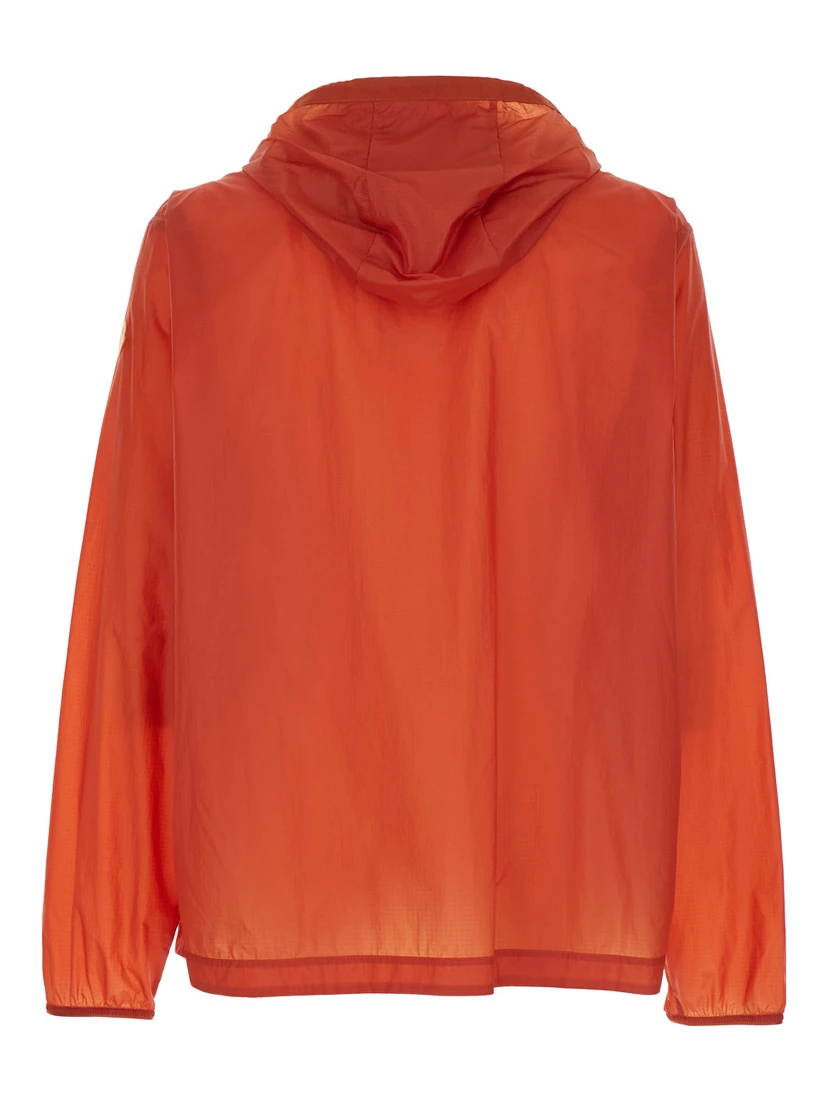 Hamlin Red Jacket with Logo Plaque on the Zip Puller and Logo Patch on the Sleeve in Tech Fabric Man