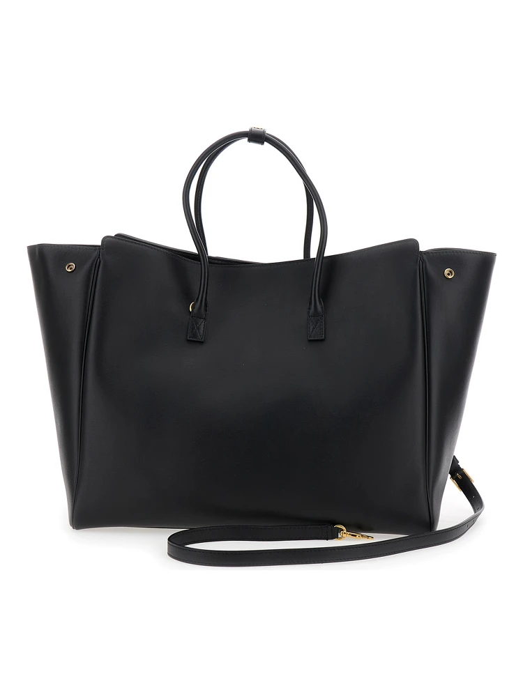 Hampton Medium Black Handbag with Embossed Logo on the Front and Removable Key Ring in Leather Woman