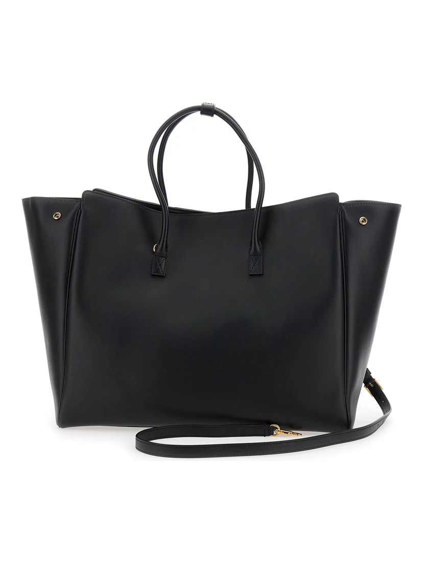 Hampton Medium Black Handbag with Embossed Logo on the Front and Removable Key Ring in Leather Woman