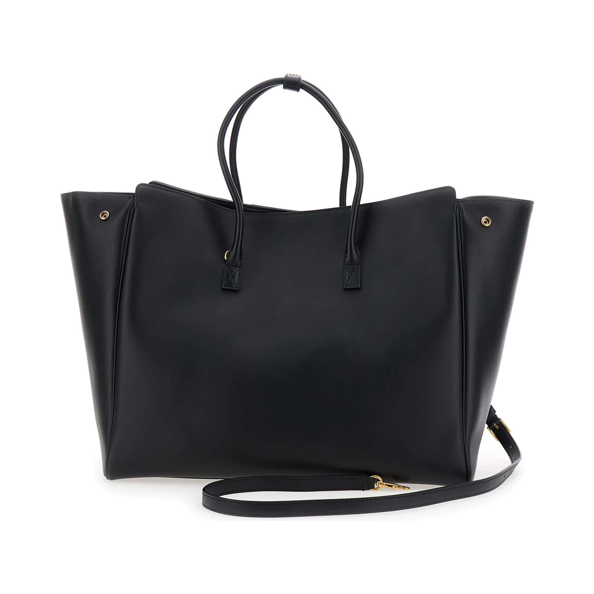 Hampton Medium Black Handbag with Embossed Logo on the Front and Removable Key Ring in Leather Woman
