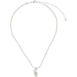 Mini Pearl Bear White Necklace with Peal Design and Bear Pendant in Metal and Pearls Woman