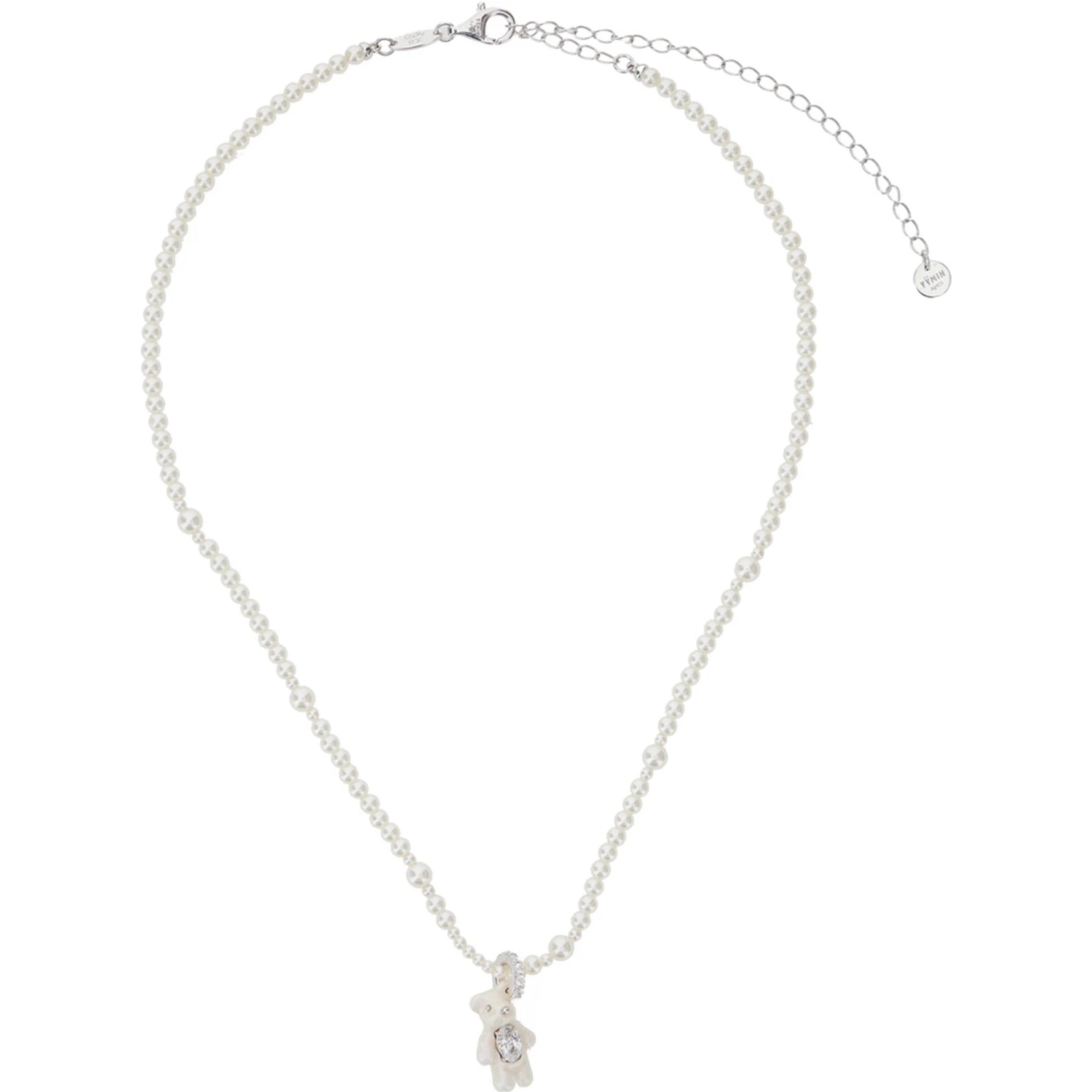 Mini Pearl Bear White Necklace with Peal Design and Bear Pendant in Metal and Pearls Woman