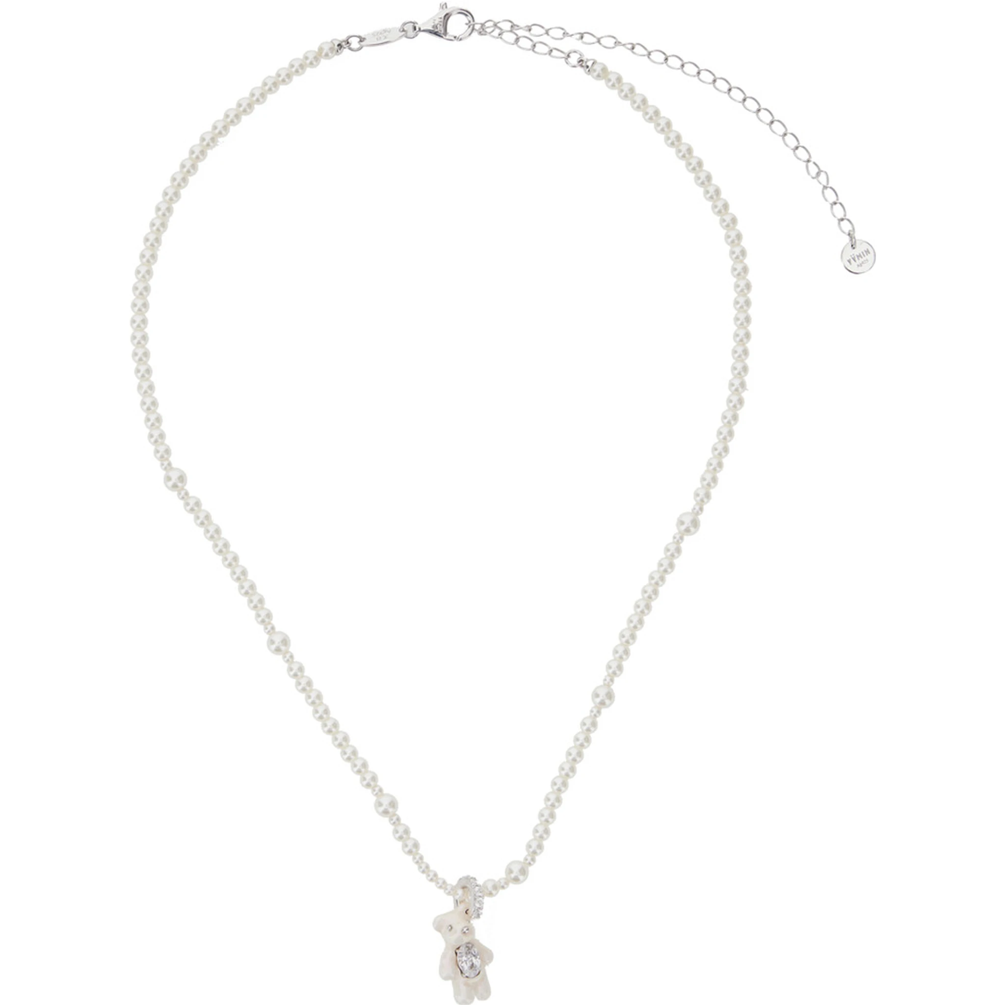 Mini Pearl Bear White Necklace with Peal Design and Bear Pendant in Metal and Pearls Woman