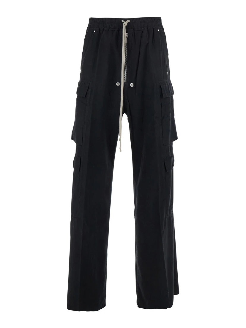 Cargo Belas Black Cargo Pants with Drawstring Waist and Cargo Pockets in Cotton Man