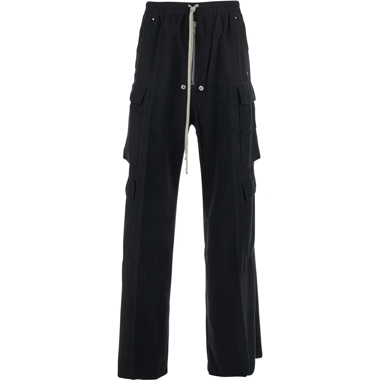 Cargo Belas Black Cargo Pants with Drawstring Waist and Cargo Pockets in Cotton Man