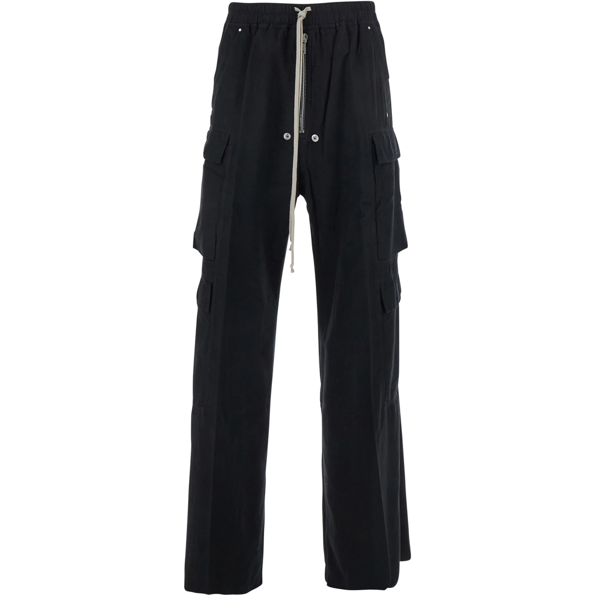Cargo Belas Black Cargo Pants with Drawstring Waist and Cargo Pockets in Cotton Man
