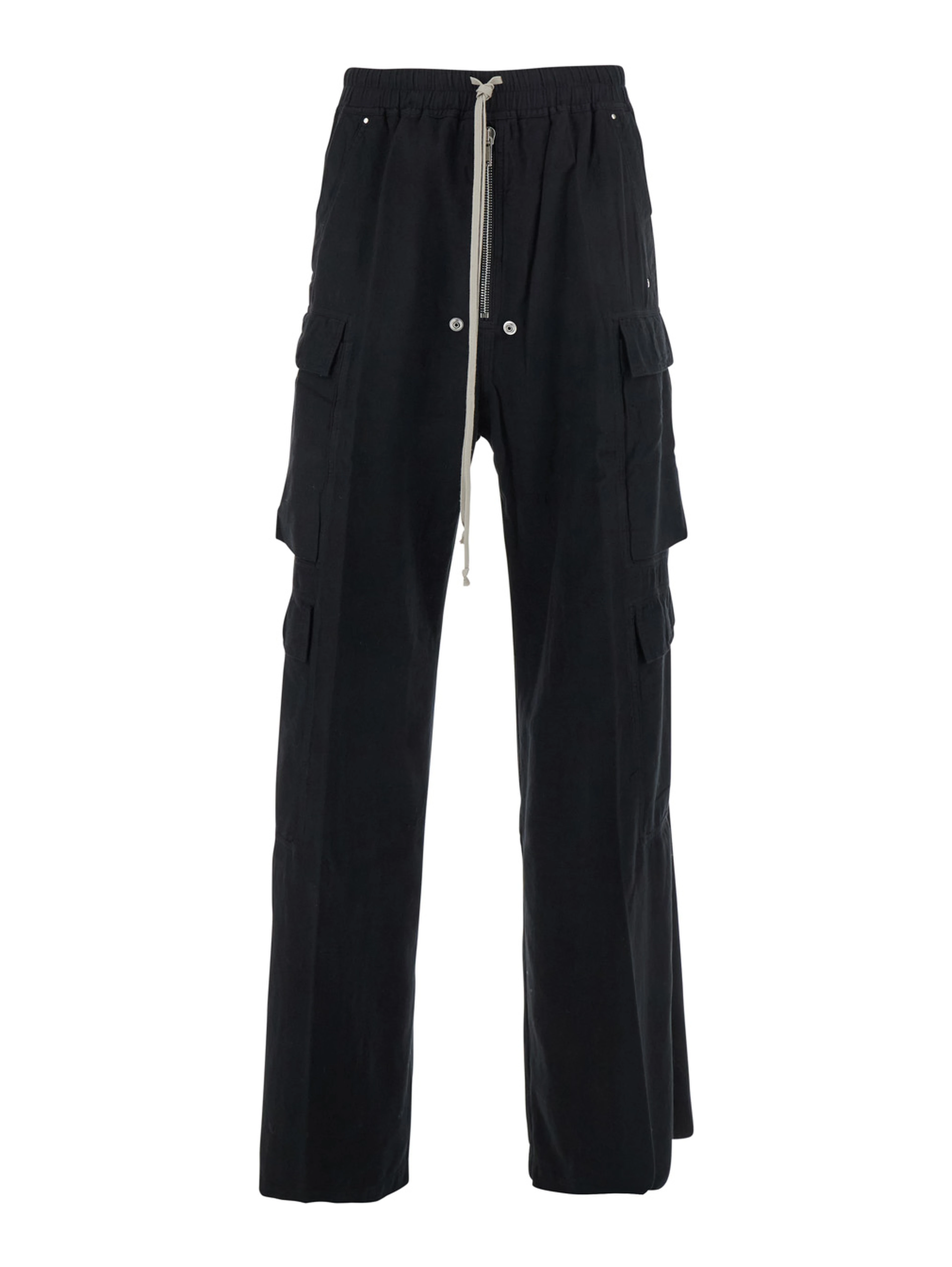 Cargo Belas Black Cargo Pants with Drawstring Waist and Cargo Pockets in Cotton Man
