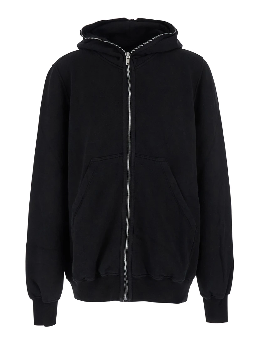 Black Hoodie with Kangaroo Pocket on the Front in Cotton Man