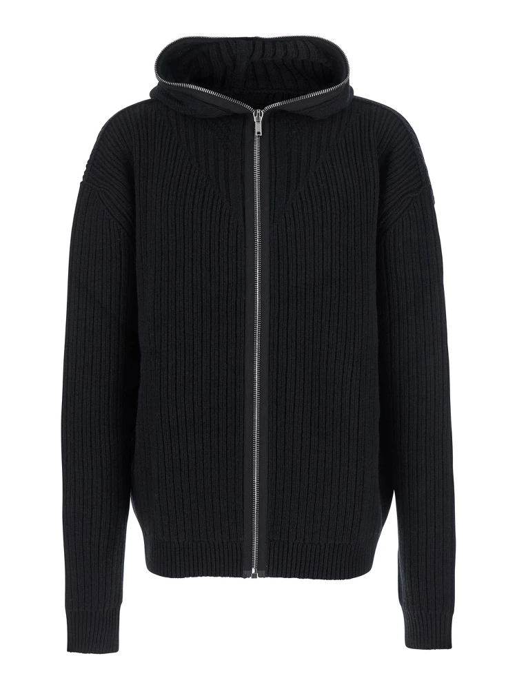 Black Hooded Sweatshirt with Front Zip Closure in Wool Man