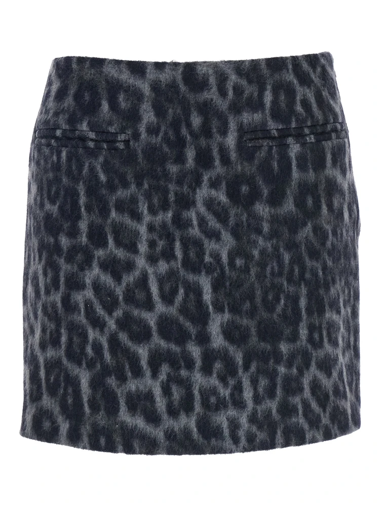 Grey Skirt with All-Over Spotted Motif in Wool Woman