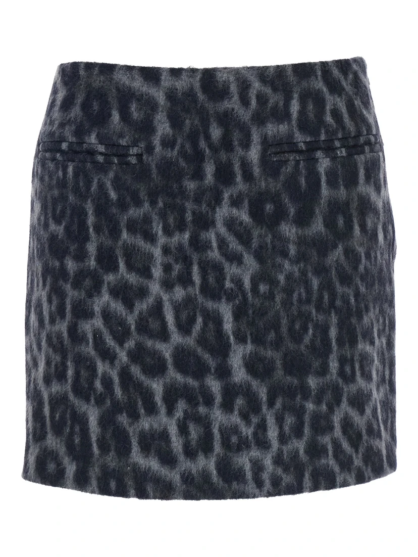 Grey Skirt with All-Over Spotted Motif in Wool Woman