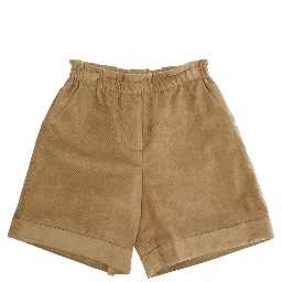 Beige Bermuda Pants with Elastic Waist and Logo Patch on the Rear in Viscose Blend Girl