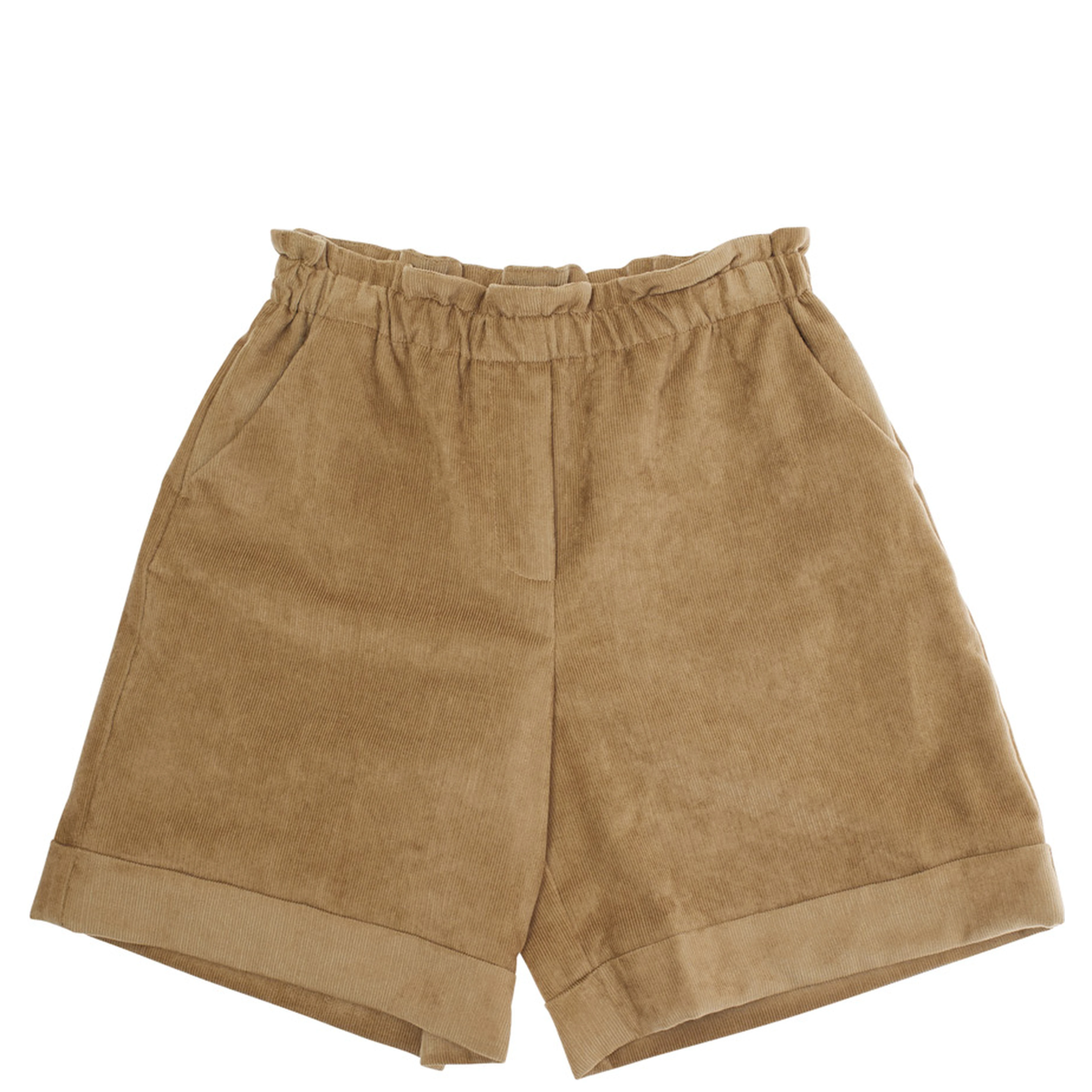 Beige Bermuda Pants with Elastic Waist and Logo Patch on the Rear in Viscose Blend Girl