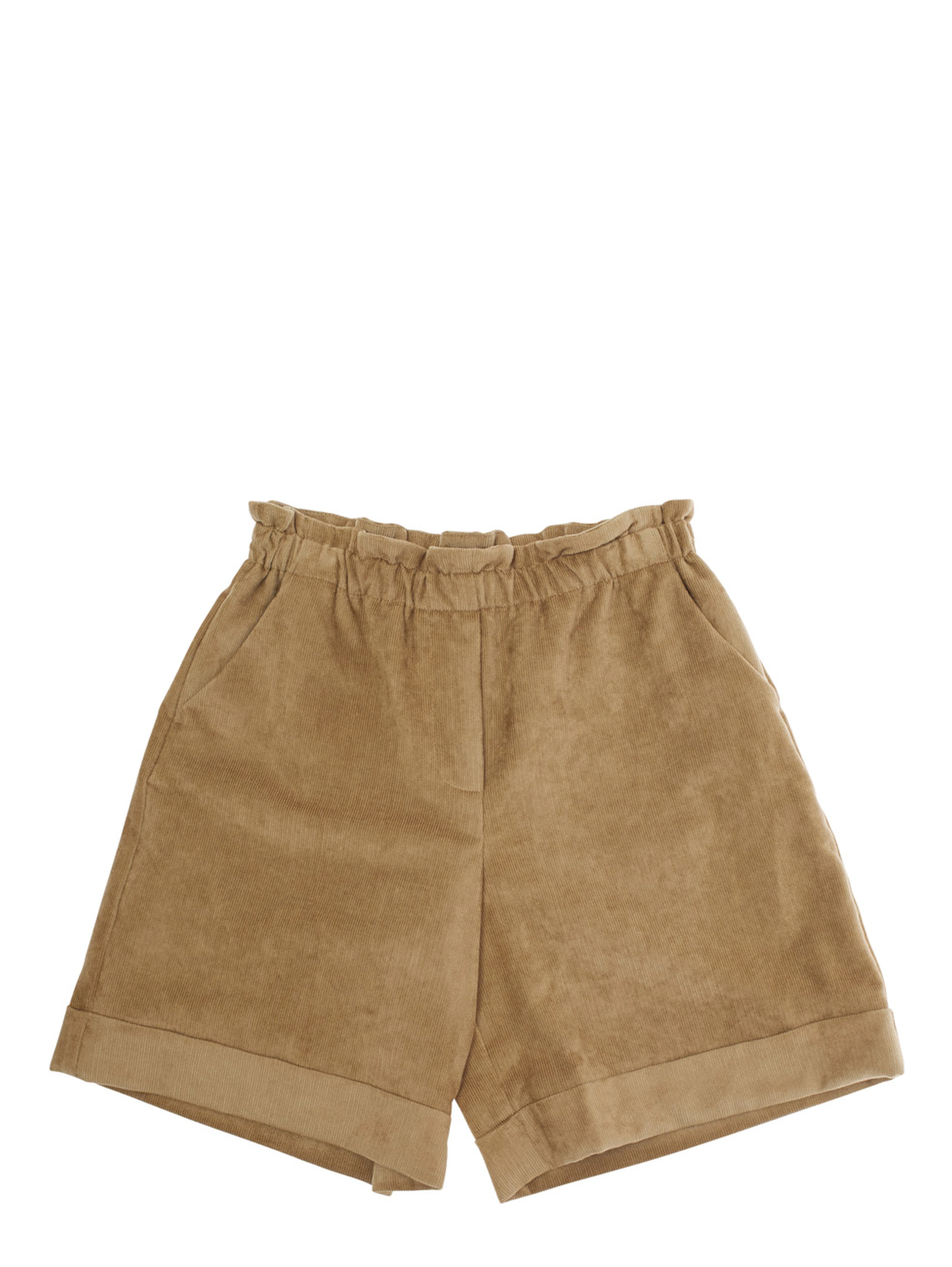Beige Bermuda Pants with Elastic Waist and Logo Patch on the Rear in Viscose Blend Girl