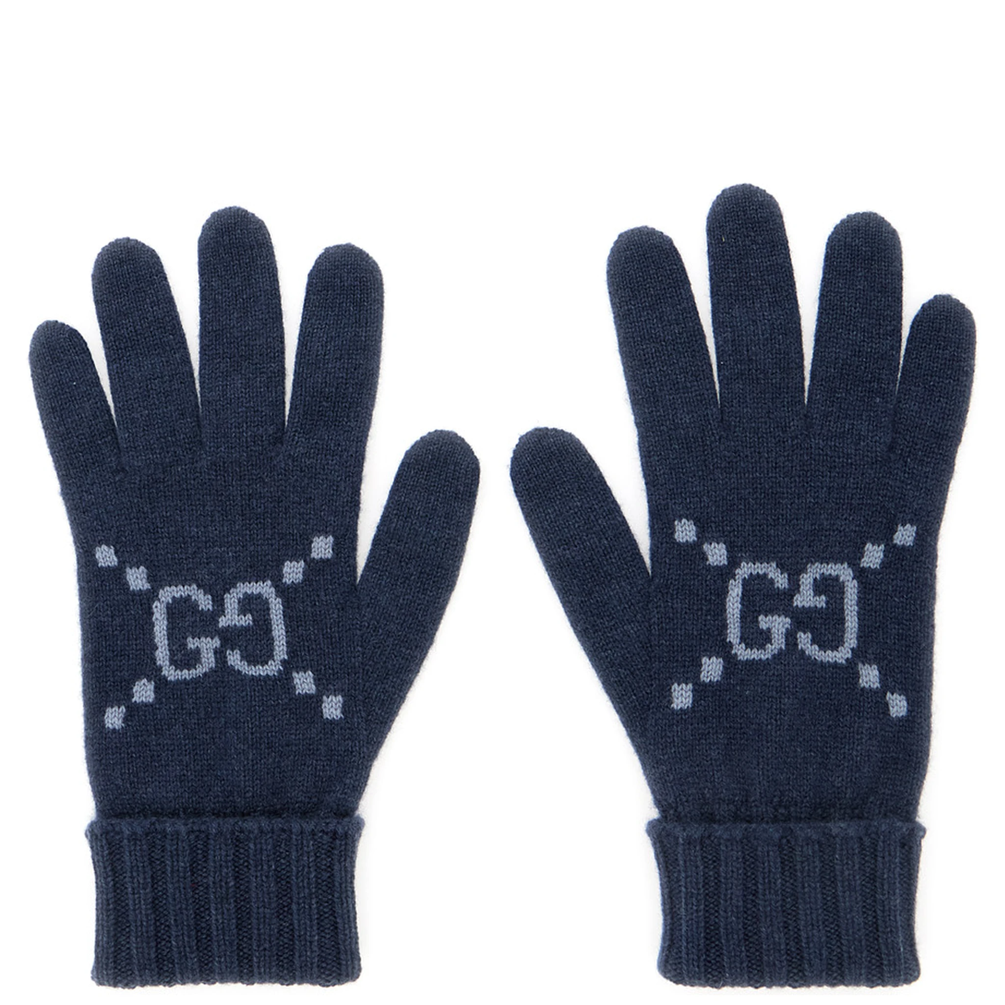 Blue Gloves with GG Logo Detail on the Front in Cashmere Woman