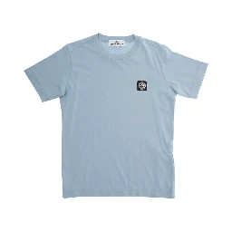Light Blue T-Shirt with Round Neck and Logo Patch on the Front in Cotton Boy