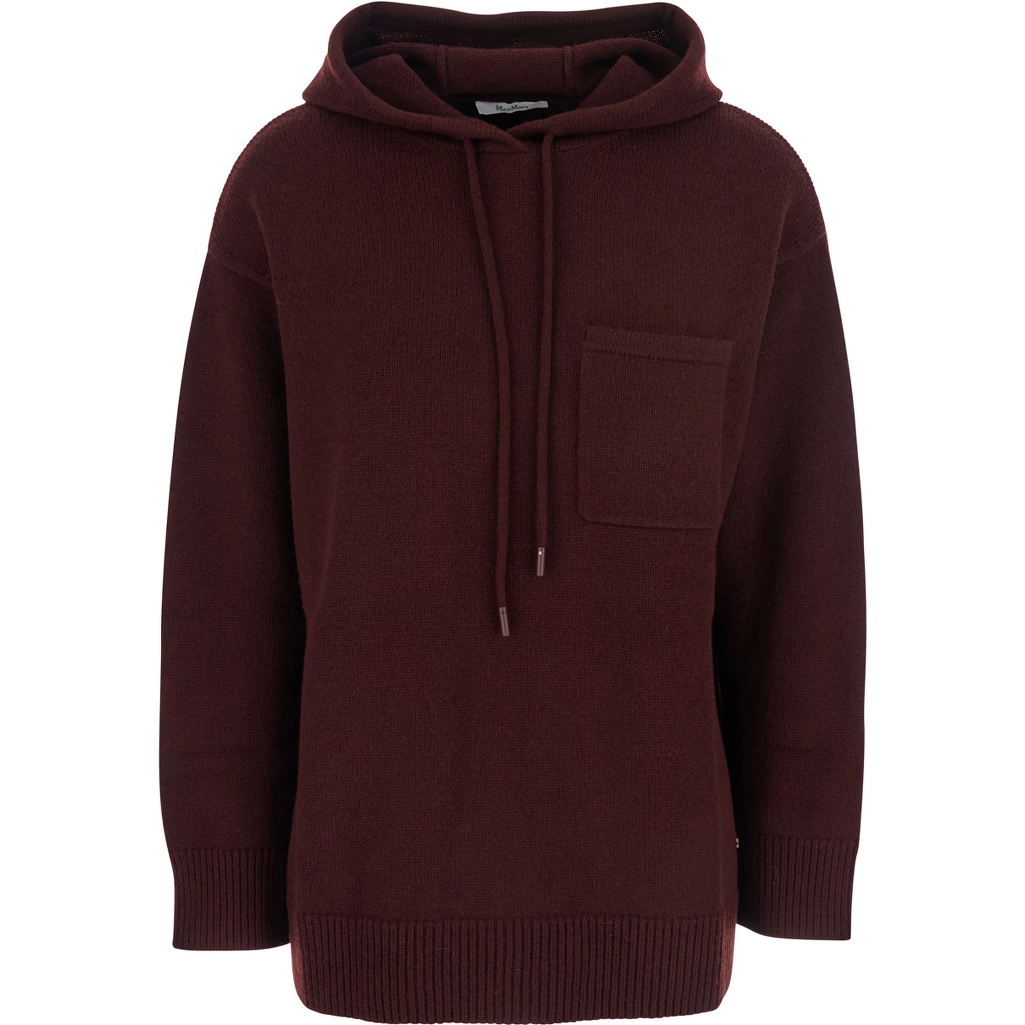 Liana Bordeaux Sweater with Drawstring Hood and Dropped Shoulders in Cashmere Woman