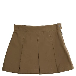 Beige Pleated Skirt with Logo Patch on Back in Cotton Girl