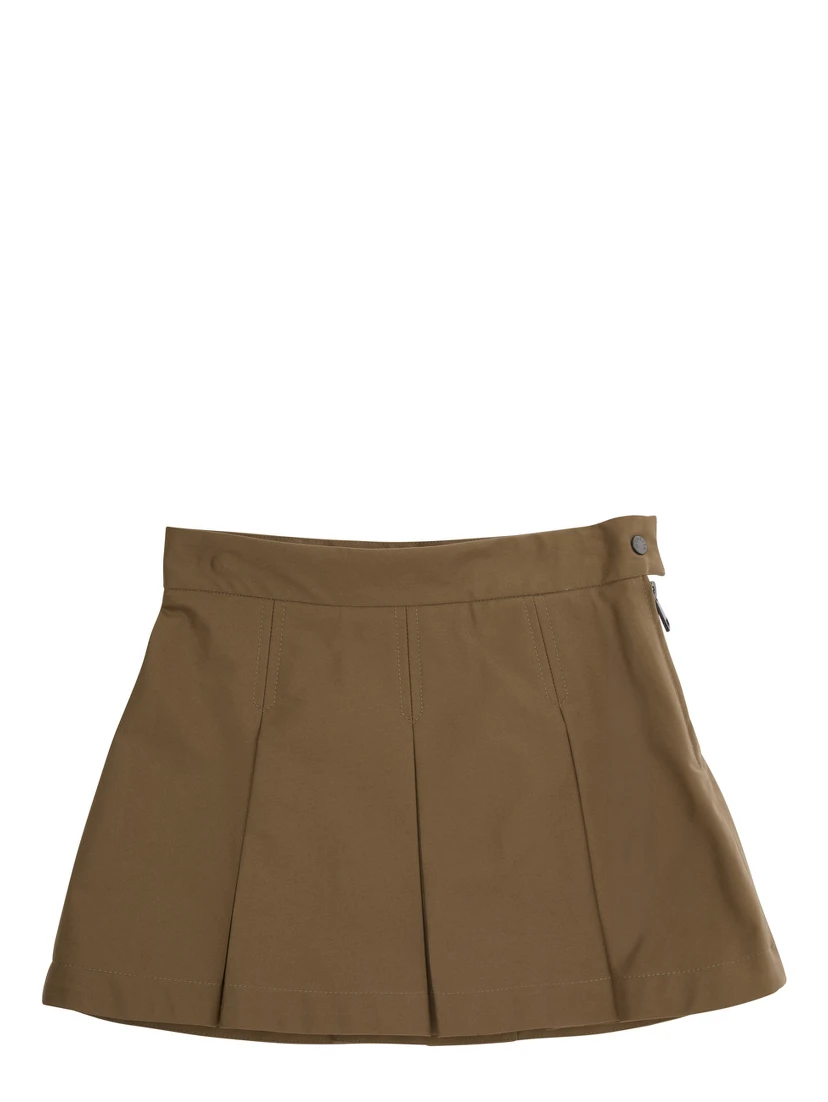 Beige Pleated Skirt with Logo Patch on Back in Cotton Girl