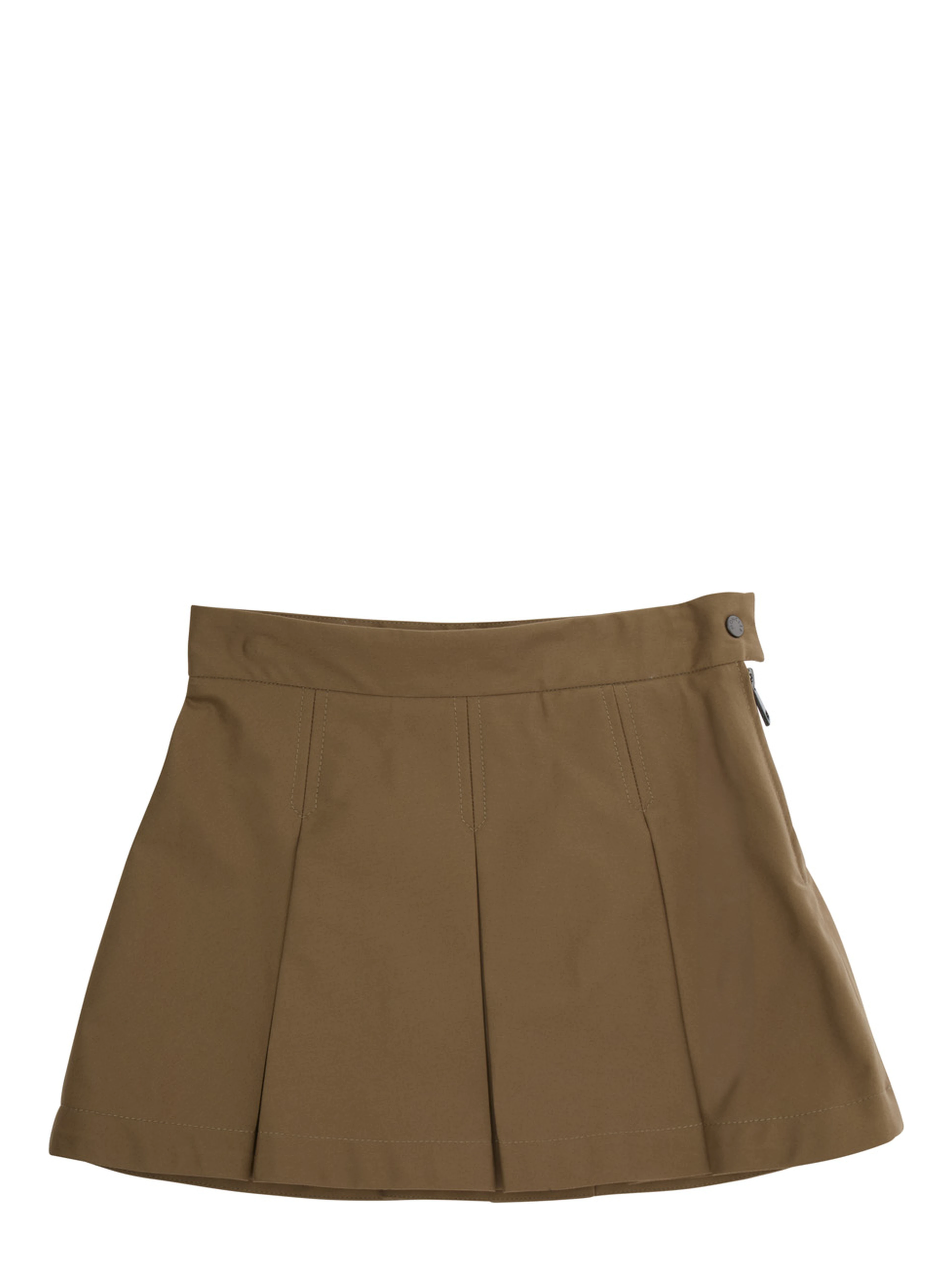 Beige Pleated Skirt with Logo Patch on Back in Cotton Girl
