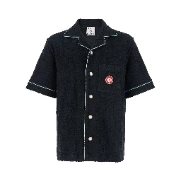 Black Shirt with Classic Lapels and All-Over Embossed Monogram in Cotton Man