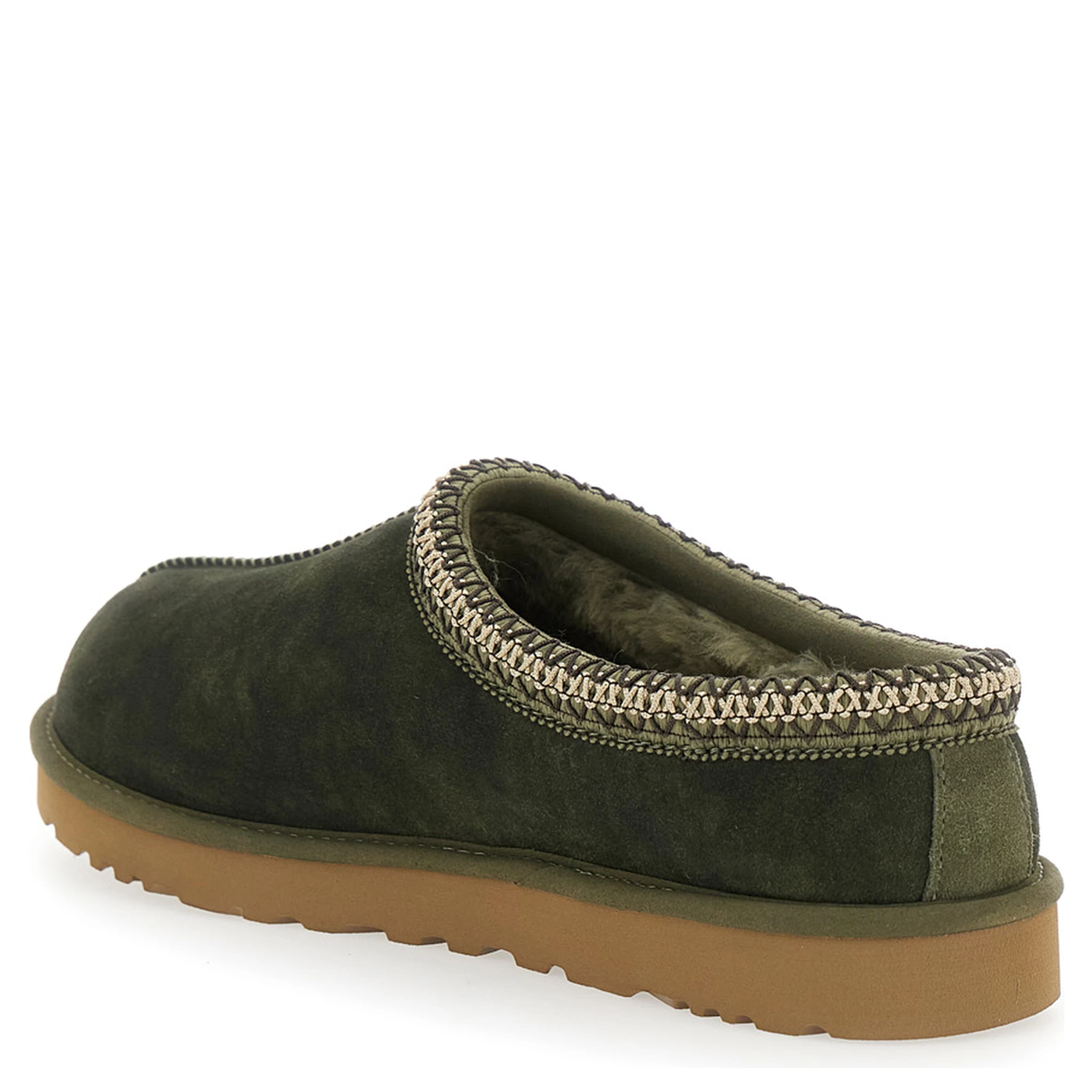 Tasman Green Mules with Shearling Lining in Suede Man