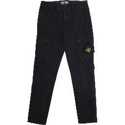 Black Pants with Two Front Cargo Pockets and Logo Patch on the Pocket in Cotton Stretch Boy