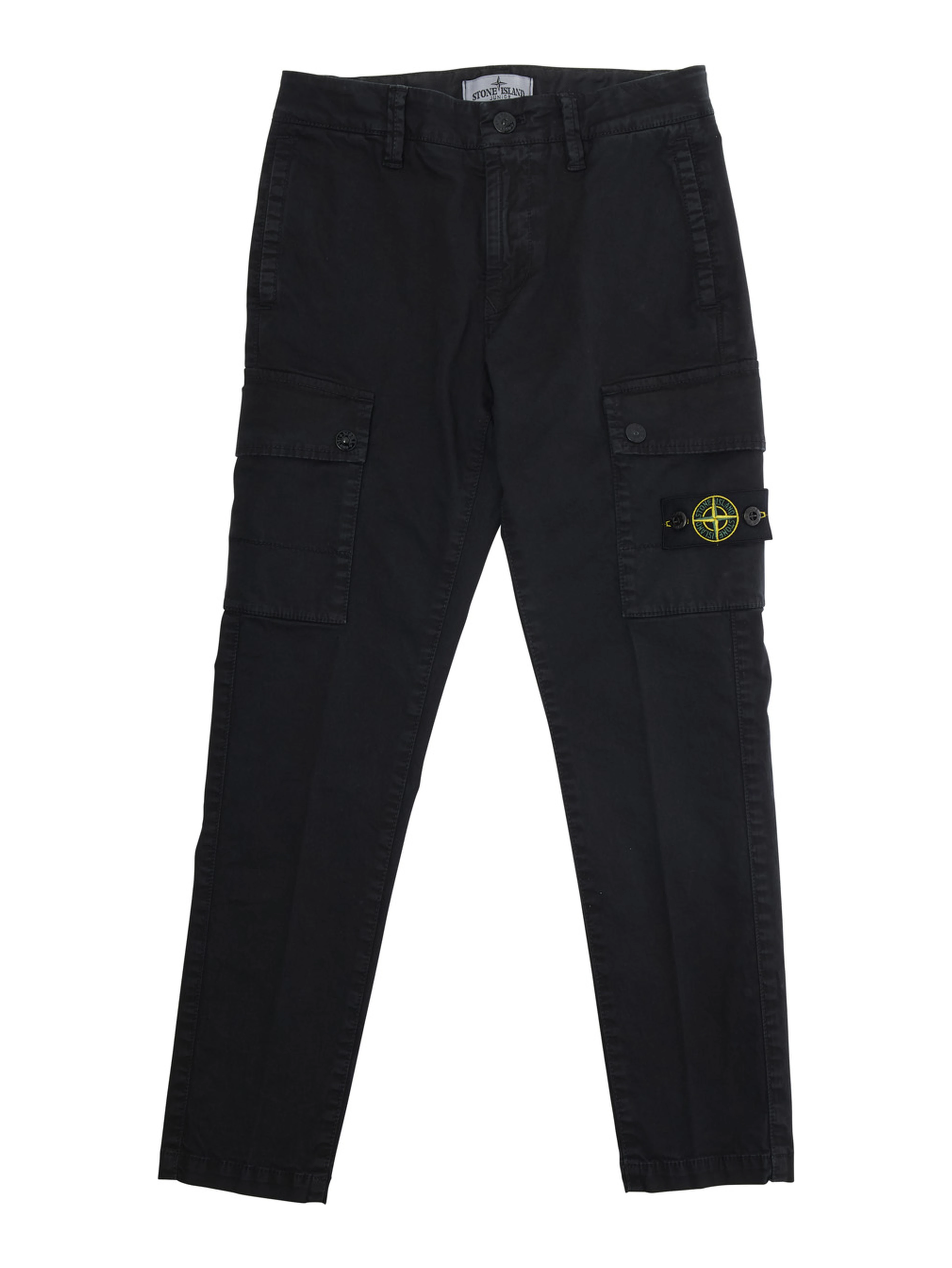 Black Pants with Two Front Cargo Pockets and Logo Patch on the Pocket in Cotton Stretch Boy