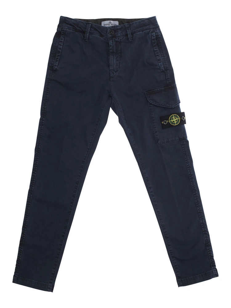 Blue Pants with One Cargo Pocket on the Front and Logo Patch on the Front in Cotton Stretch Boy