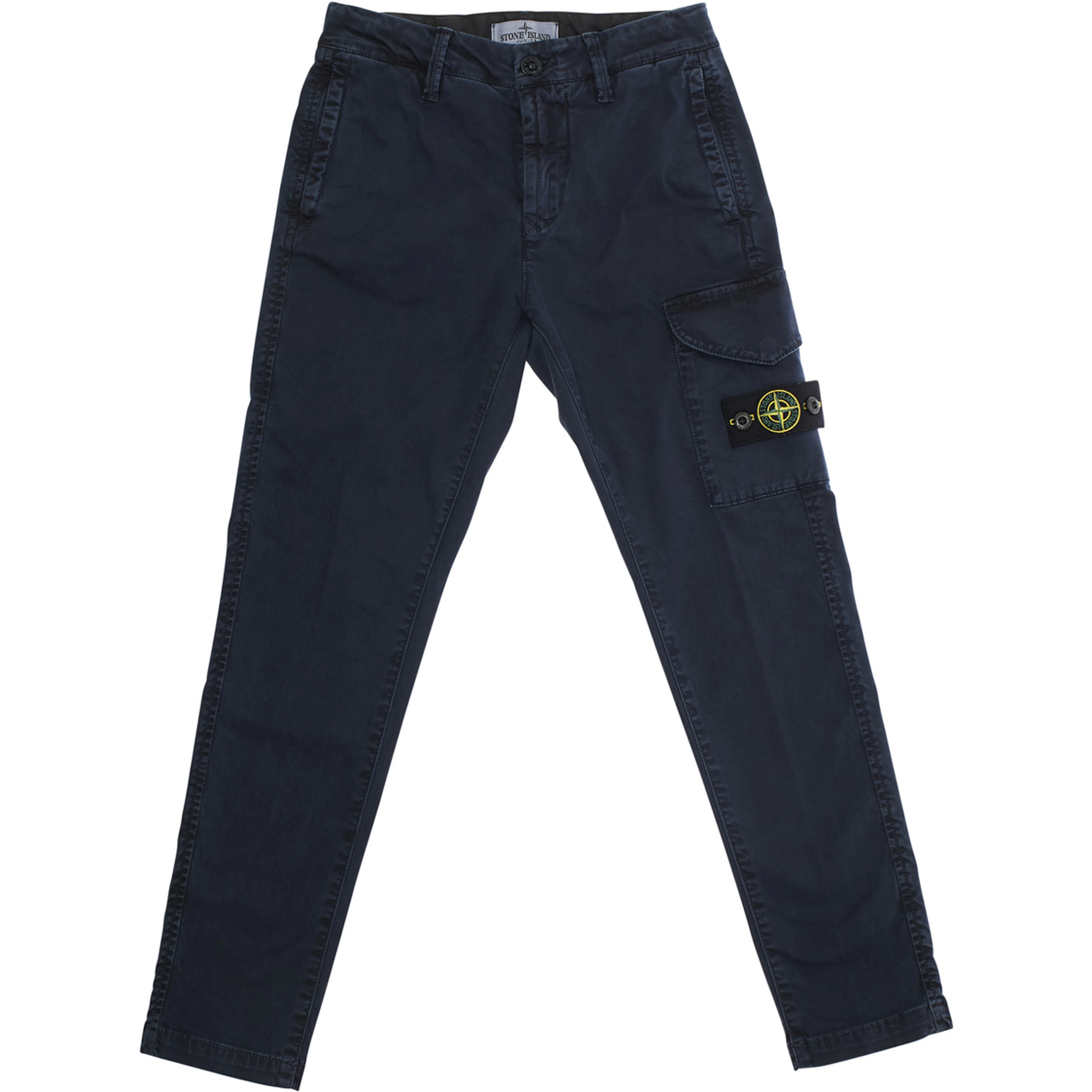 Blue Pants with One Cargo Pocket on the Front and Logo Patch on the Front in Cotton Stretch Boy