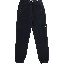Blue Pants with Elastic Waist and Logo Patch on the Front in Cotton Stretch Boy