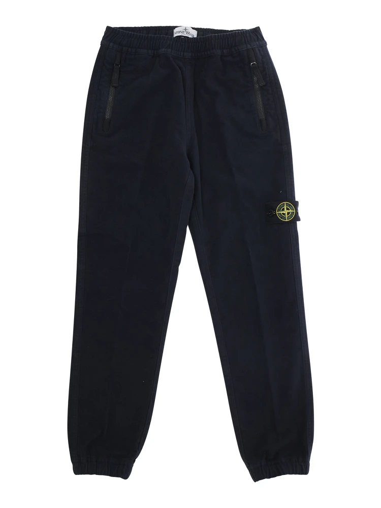 Blue Pants with Elastic Waist and Logo Patch on the Front in Cotton Stretch Boy