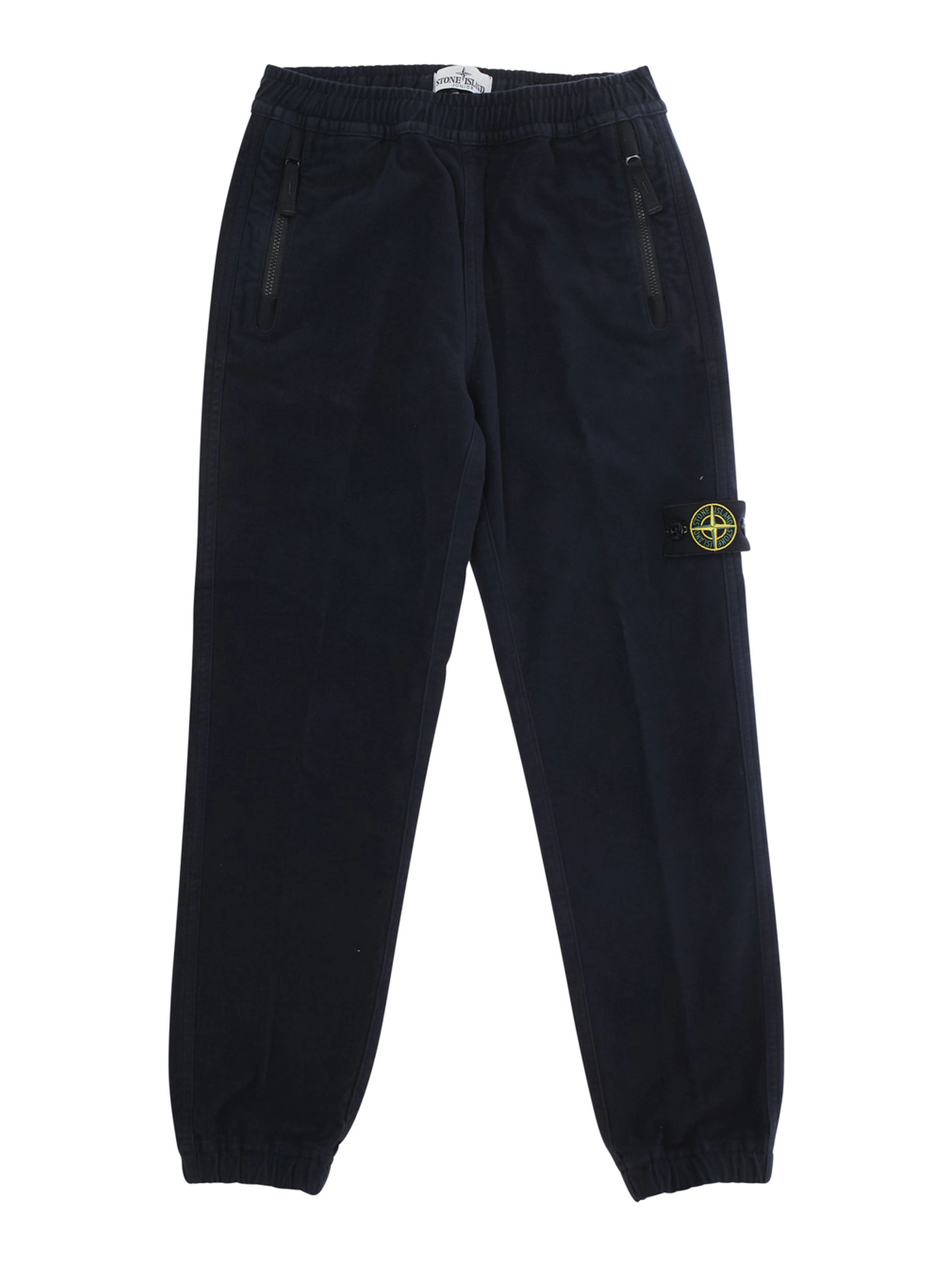 Blue Pants with Elastic Waist and Logo Patch on the Front in Cotton Stretch Boy