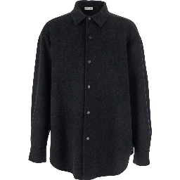 Dark Grey Shirt with Classic Collar and Dropped Shoulders in Wool Man